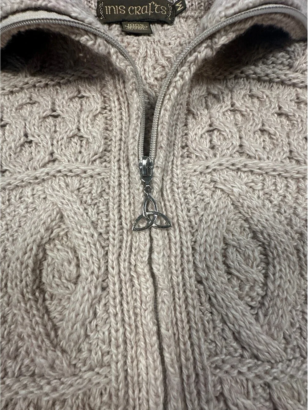 Inis Crafts Irish Merino Wool Cable Knit Dbl Collar FullZip Coat Med(215)